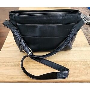 Vintage SAS Leather Shoulder Bag Navy Blue Crossbody Purse Adjustable Strap USA